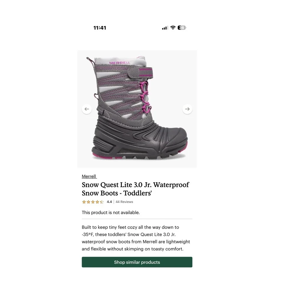 Merrell Snow Quest Lite 3.0 Jr Waterproof Snow Boots Grey Pink Kids 8M MK265782